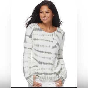 SOFIA VERGARA WOMEN'S  SMALL‎ SWEATER TIE DYE GREEN WHITE KNIT COTTON RAW HEM